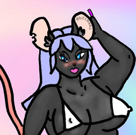 h0tmami logo: a curvy mouse with lavender hair poses in a white thong bikini